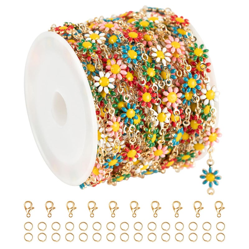 KYUNHOO 164 Feet Colorful Flowers Chain for Jewelry Making Gold Plated Brass Daisy Chaind Bulk for Women with Jump Rings Lobster Claps Jewelry Findings - Image 2