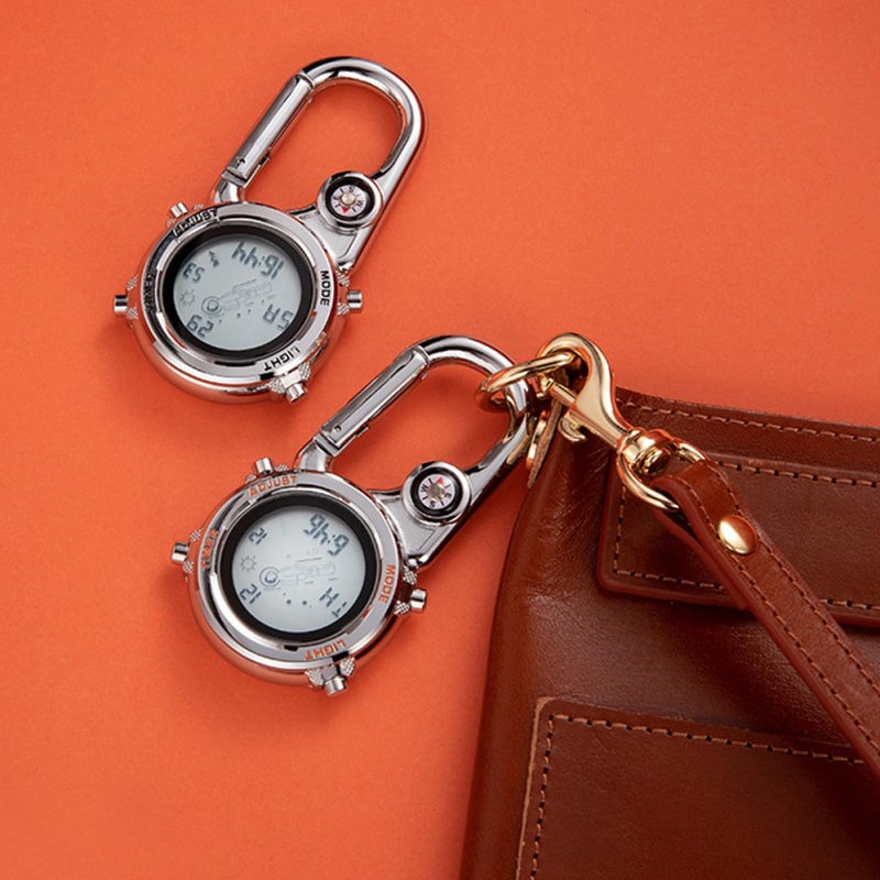 Orange Dial Clip On Metal Pocket Watch Unisex Outdoor Sports Accessory For Hiking Backpacking - Image 4