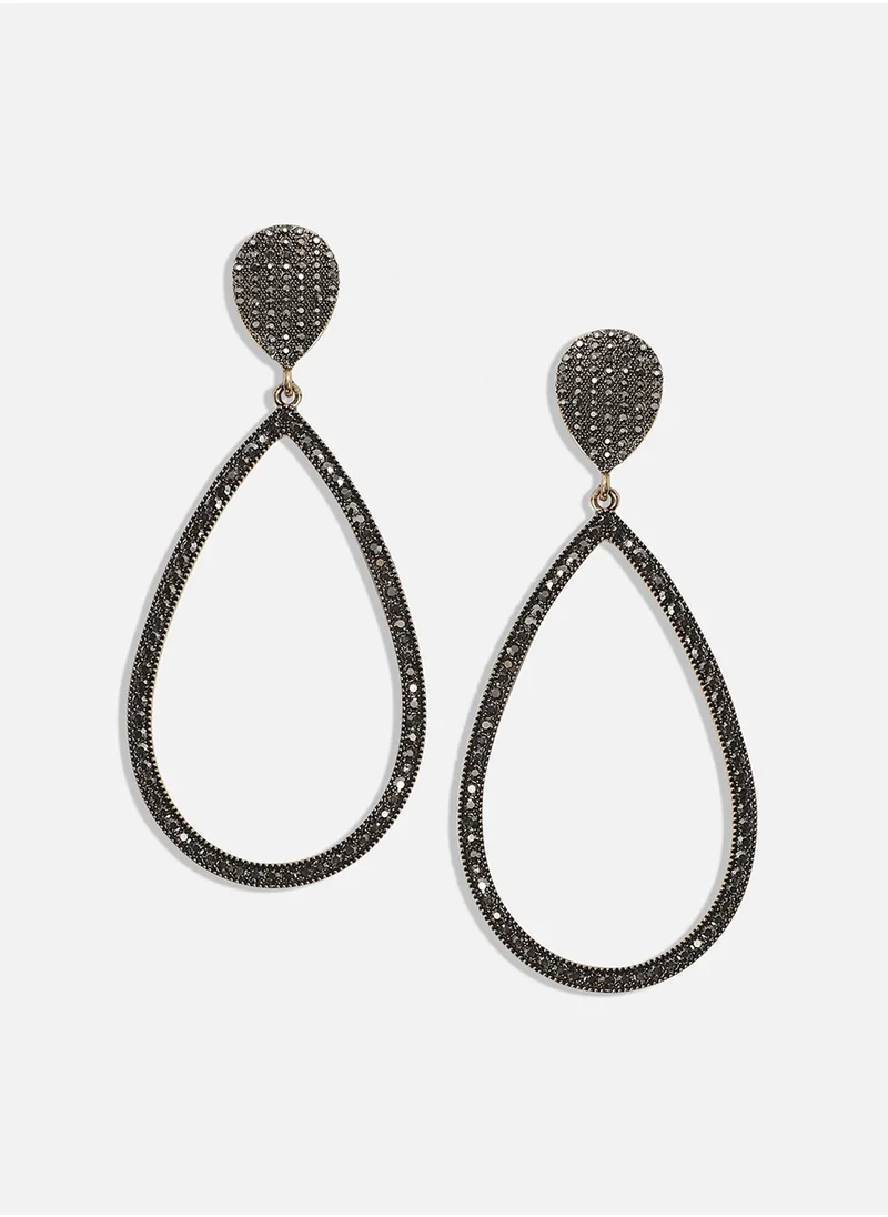 SOHI Intricate Crystal Teardrop Drop Earrings - Dark Silver-Colour