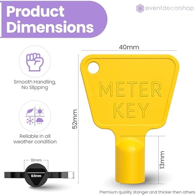 PLASTIC GAS & ELECTRIC METER KEY (1 PACK)  UTILITY METER BOX KEY WITH TRIANGLE SOCKET  YELLOW DURABLE PLASTIC KEY FOR CUPBOARDS, BINS & METER ACCESS. - Image 3
