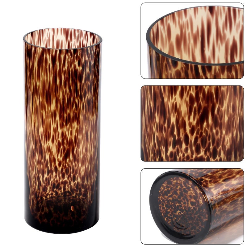 Yuccasly 11.8" High Luxe Leopard Glass Vase â€” Unique Modern Amber Brown Centerpiece for Home Decor, Everyday Elegance Vase - Image 3