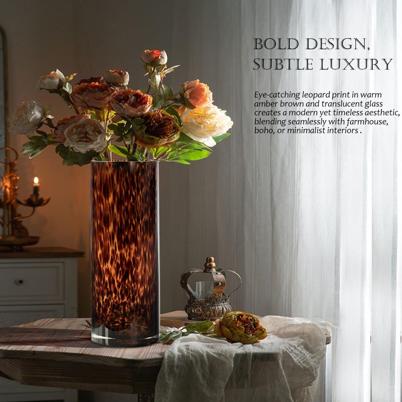 Yuccasly 11.8" High Luxe Leopard Glass Vase â€” Unique Modern Amber Brown Centerpiece for Home Decor, Everyday Elegance Vase - Image 5