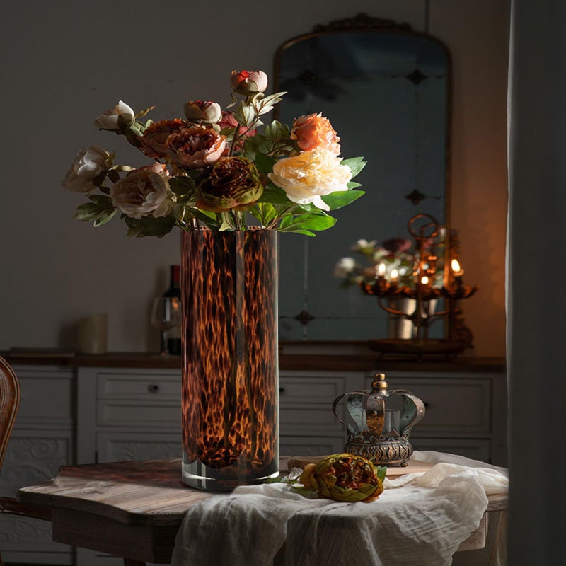 Yuccasly 11.8" High Luxe Leopard Glass Vase â€” Unique Modern Amber Brown Centerpiece for Home Decor, Everyday Elegance Vase - Image 1