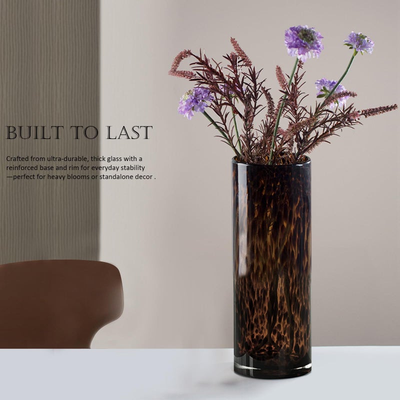 Yuccasly 11.8" High Luxe Leopard Glass Vase â€” Unique Modern Amber Brown Centerpiece for Home Decor, Everyday Elegance Vase - Image 4