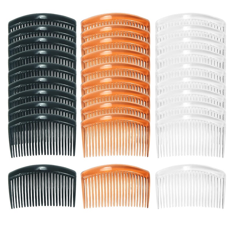 Cinaci 30 Pack Clear White Black Brown Plastic Hair Side Combs Slide Bun Holder with 23 Teeth DIY Headpieces Clips Grips Barrettes Accessories for Women Brides Veil Mix