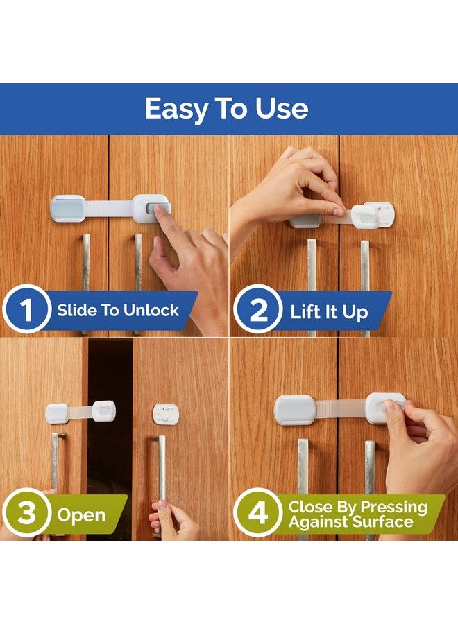 Wappa Baby Child Safety Strap Locks (8Pack) Baby Locks For Cabinets And Drawers Toilet Fridge & More. 3M Adhesive Pads. Easy Installation. (White/Gray) - Image 4