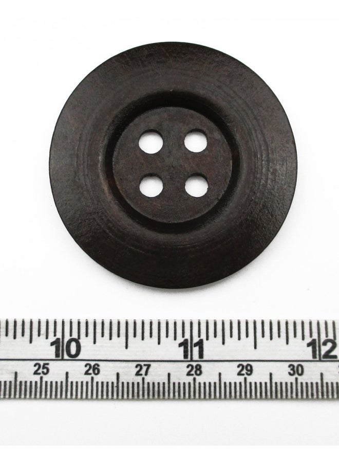 All In One 10 قطع أزرار خشبية كبيرة بنية داكنة 4 ثقوب بحافة عريضة 50 مم - Image 2