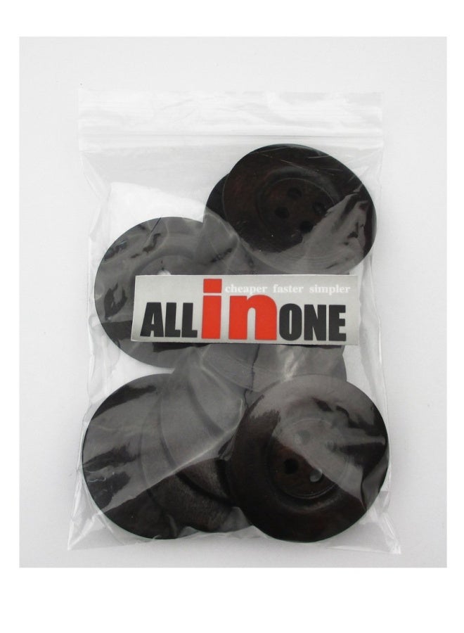 All In One 10 قطع أزرار خشبية كبيرة بنية داكنة 4 ثقوب بحافة عريضة 50 مم - Image 4