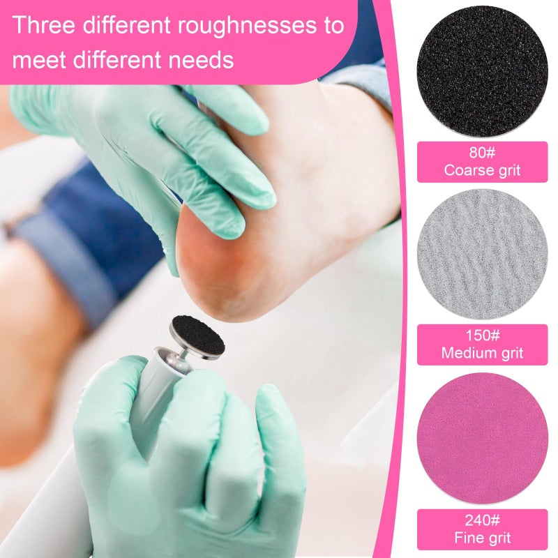 Rolybag Sanding Paper Discs and Metal Nail Drill Bit 25mm Pedicure Disc Replacement Sanding Discs Bits for Nail Drill Foot Files Electric Remover Dead Skin Callus (#80#150#240 Grit) - Image 2
