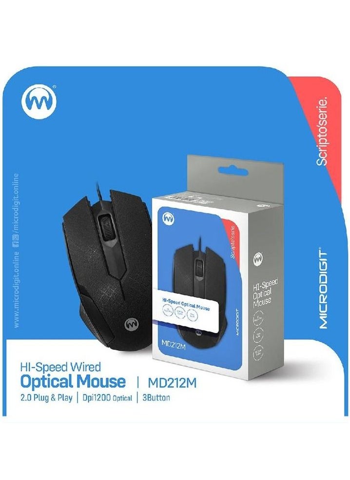 ميكرو ديجيت - MICRODIGIT ماوس ضوئي سلكي عالي السرعة 5 فولت ، 1200 نقطة في البوصة. USB2.0 بطول 1.25 متر. تصميم مريح لنظام تشغيل ماكنتوش MD212M - Image 1