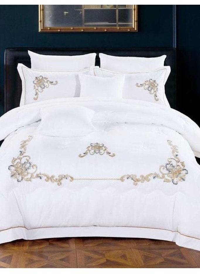 Dream Bell - DREAM BELL 8 PC KINGSIZE PURE COTTON COMFORTER SET WHITE EMBROIDERY - Image 1