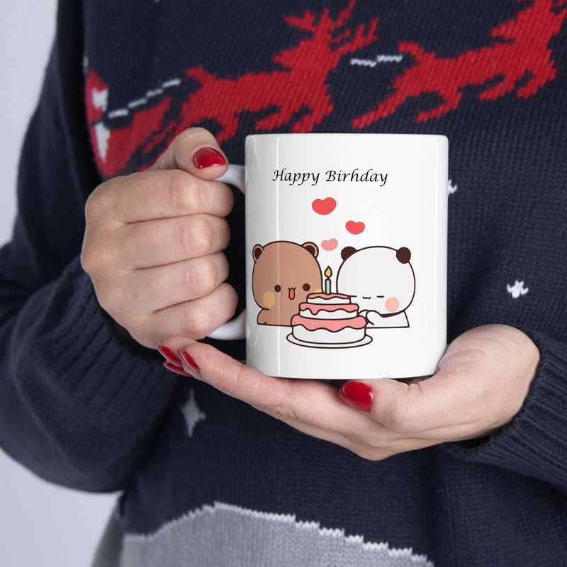 Couples Emotion Happy Birthday Printed Mocha Milk bubu dudu Ceramic Coffee Mug - Image 2