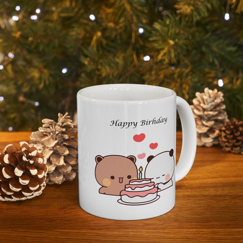 Couples Emotion Happy Birthday Printed Mocha Milk bubu dudu Ceramic Coffee Mug - Image 3