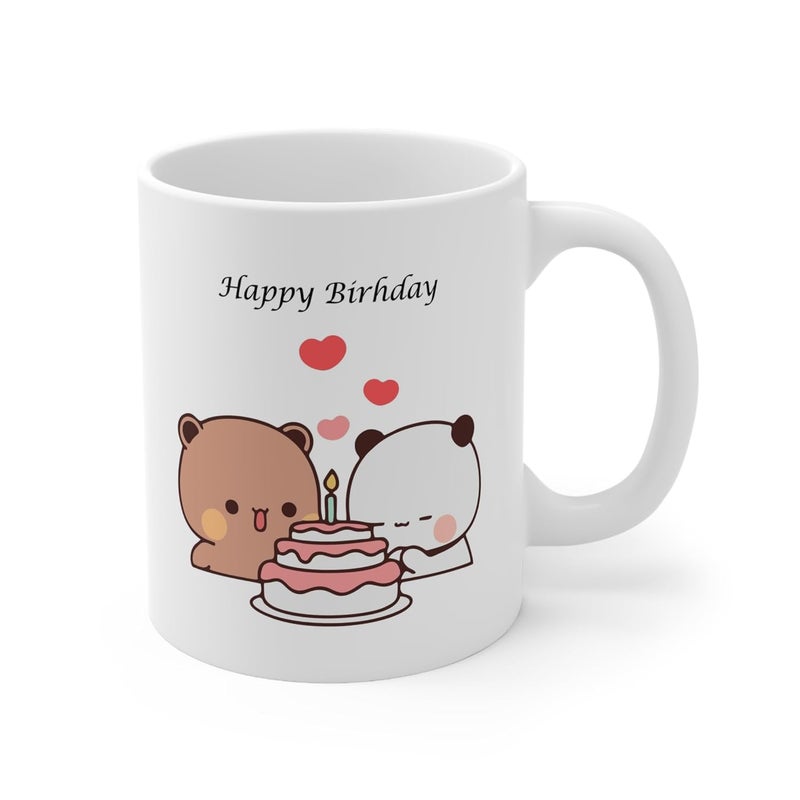 Couples Emotion Happy Birthday Printed Mocha Milk bubu dudu Ceramic Coffee Mug - Image 1