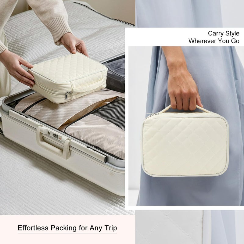 CEELGON Travel Jewelry Case Organizer and Storage Quilted Jewelry Pouch Box for Traveling Ring Necklace Earring Holder with Velvet Jewelry Binder Mini Portable Jewelry Bag (Beige) - Image 5
