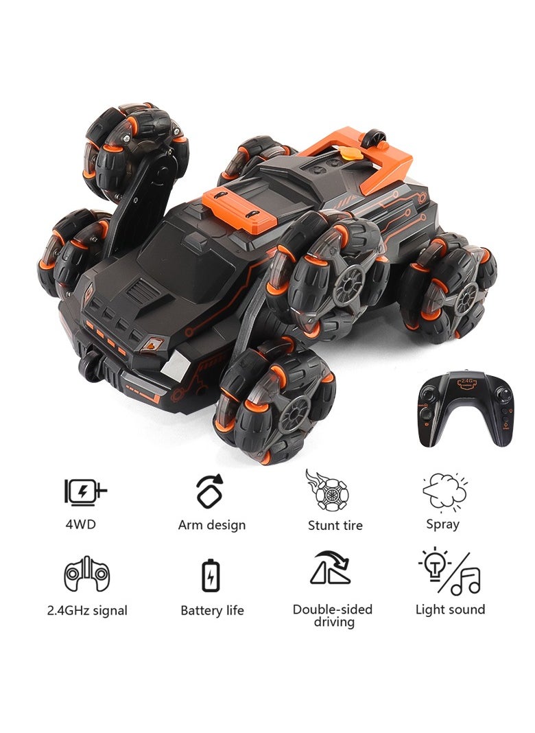 Harvestoy 1:16 Scale RC Car Remote Control Car 2.4 GHz Six-Wheel 4WD Stunt Car,Arm Stunt Toy Car with Music Lights and Spray,Gift for Boys Girls Kids  - Image 2