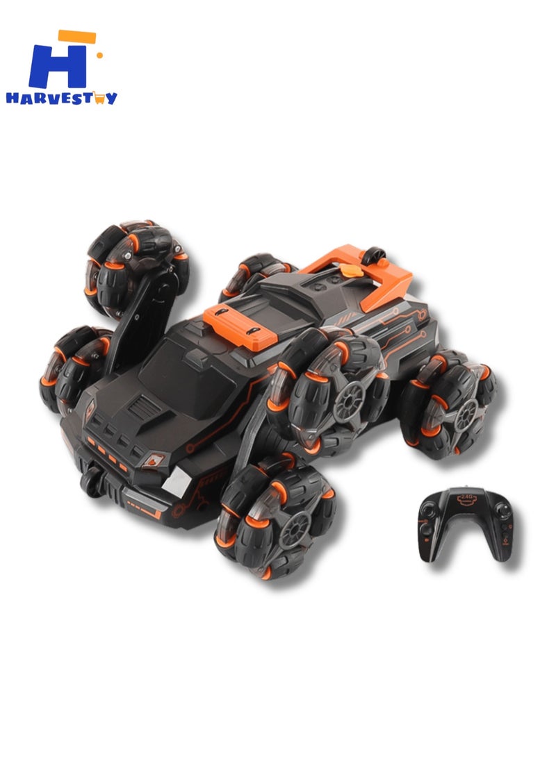 Harvestoy 1:16 Scale RC Car Remote Control Car 2.4 GHz Six-Wheel 4WD Stunt Car,Arm Stunt Toy Car with Music Lights and Spray,Gift for Boys Girls Kids  - Image 1