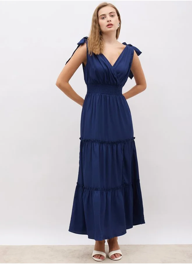 ستايلي Styli Tie-Up Sleeveless Tiered Maxi Dress