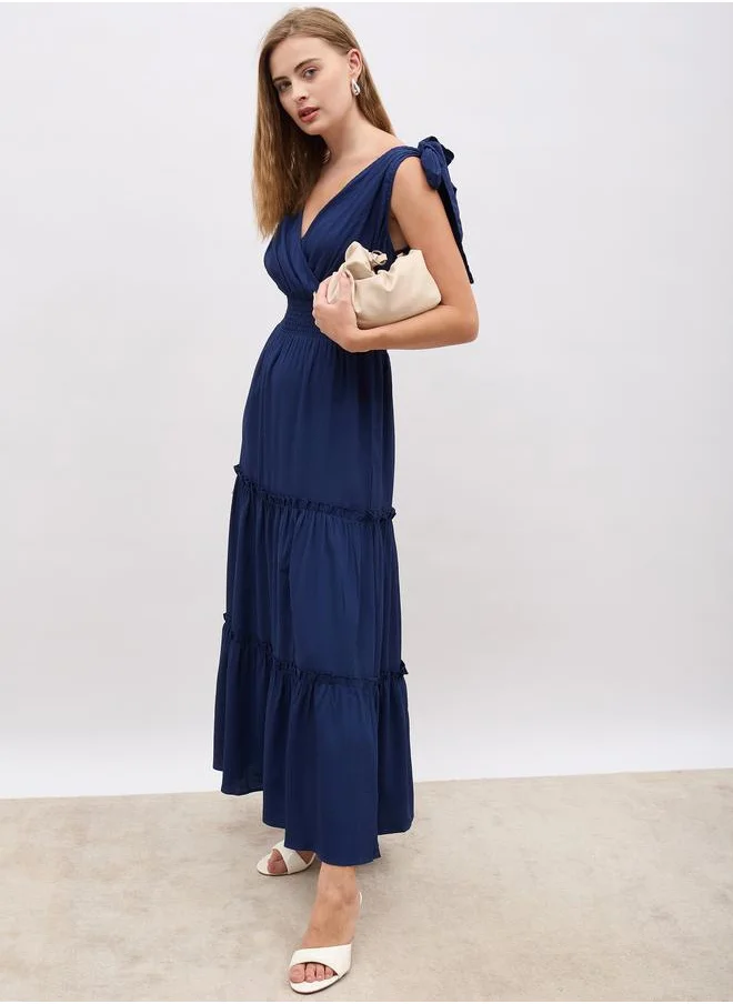 ستايلي Styli Tie-Up Sleeveless Tiered Maxi Dress