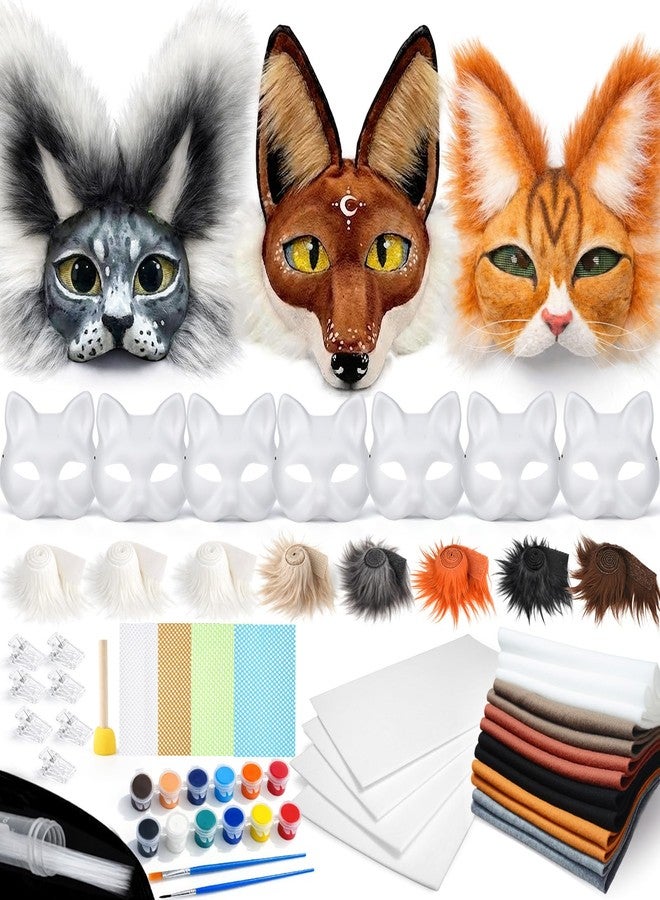 kiddgroo Therian Mask Kit, 50 Pcs Cat Mask with Blank Masks Felt Sheets Furs Eye Meshes for Therian Gear Stuff, DIY Mask Craft Kit for Halloween Masquerade Party - Image 1