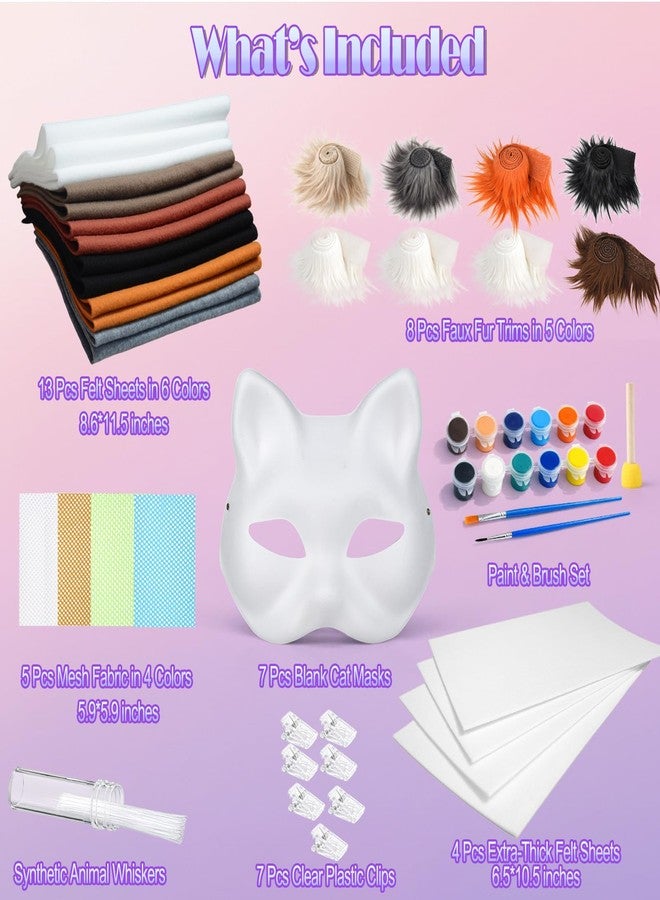 kiddgroo Therian Mask Kit, 50 Pcs Cat Mask with Blank Masks Felt Sheets Furs Eye Meshes for Therian Gear Stuff, DIY Mask Craft Kit for Halloween Masquerade Party - Image 2