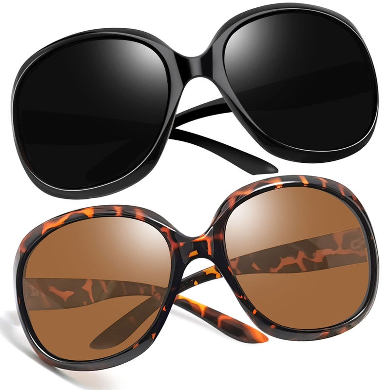 Joopin Trendy Oversized Sunglasses Jackie Shades for Women Ladies Polarized Sun Glasses Chunky Sunnies (Black+Leopard Brown) - Image 1