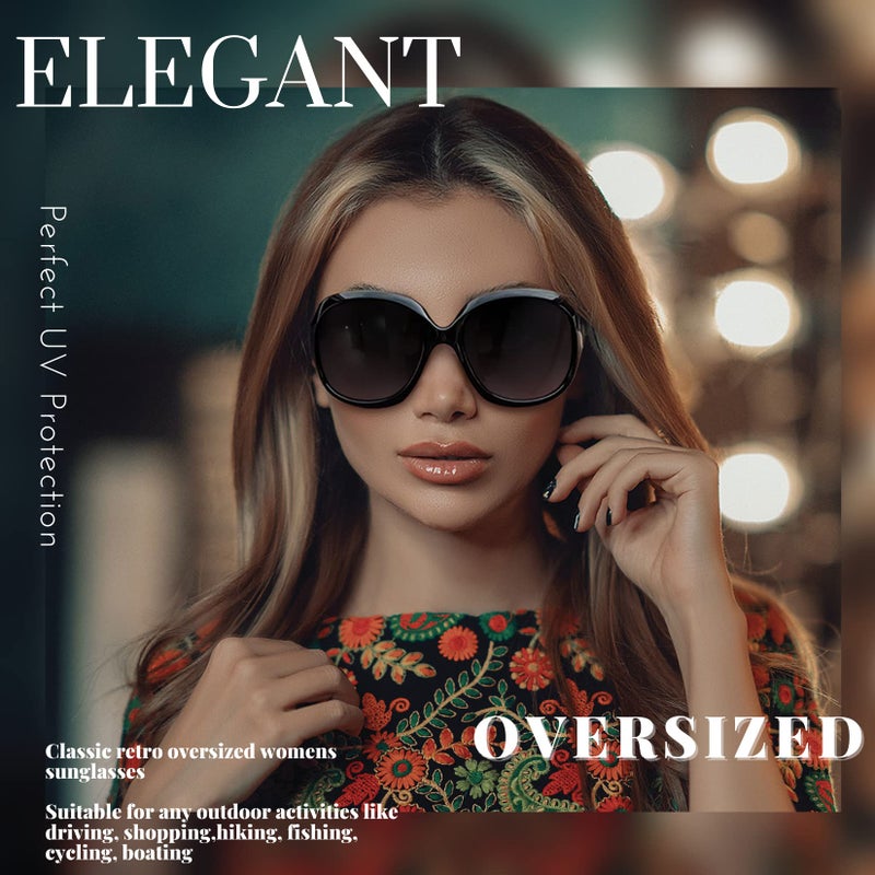 Joopin Trendy Oversized Sunglasses Jackie Shades for Women Ladies Polarized Sun Glasses Chunky Sunnies (Black+Leopard Brown) - Image 2