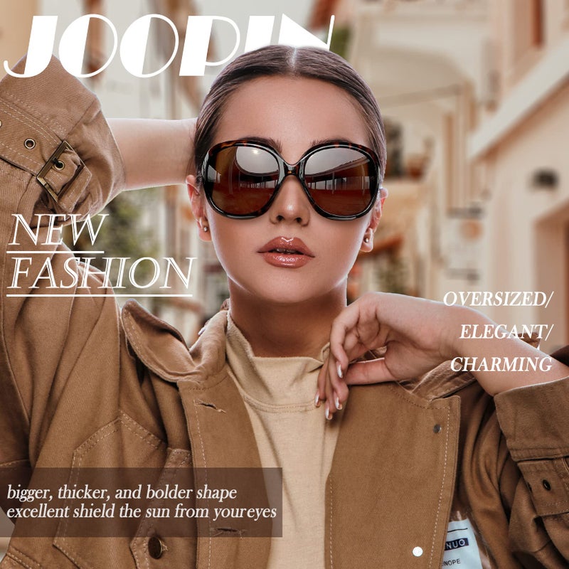 Joopin Trendy Oversized Sunglasses Jackie Shades for Women Ladies Polarized Sun Glasses Chunky Sunnies (Black+Leopard Brown) - Image 3