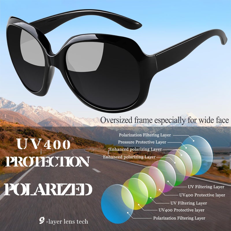 Joopin Trendy Oversized Sunglasses Jackie Shades for Women Ladies Polarized Sun Glasses Chunky Sunnies (Black+Leopard Brown) - Image 4