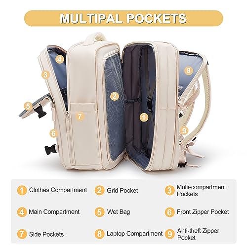 coofay Casual Backpack Traveling Backpack, A-beige, Expandable, Travel Backpacks - Image 3