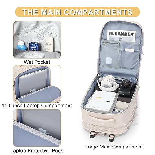 coofay Casual Backpack Traveling Backpack, A-beige, Expandable, Travel Backpacks - Image 4