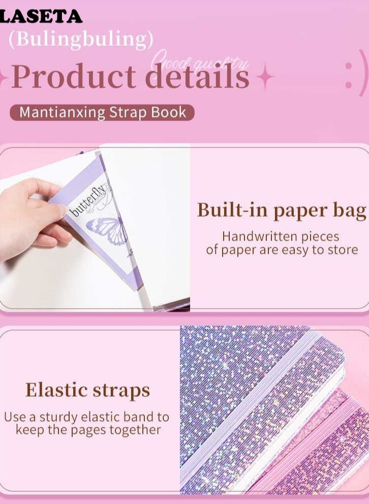 Laseta A5 Ruled Notebook - 192 Pages, PU Leather Cover with Pen Holder and Elastic Closure Strap，Pink - Image 4