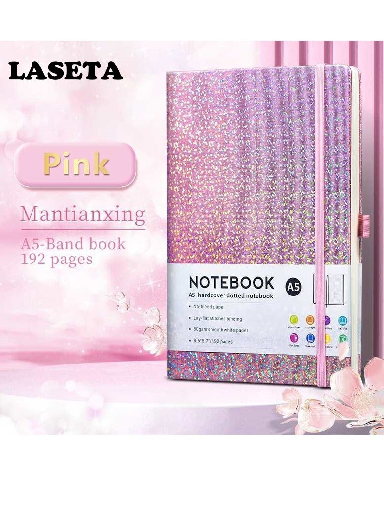 Laseta A5 Ruled Notebook - 192 Pages, PU Leather Cover with Pen Holder and Elastic Closure Strap，Pink - Image 1