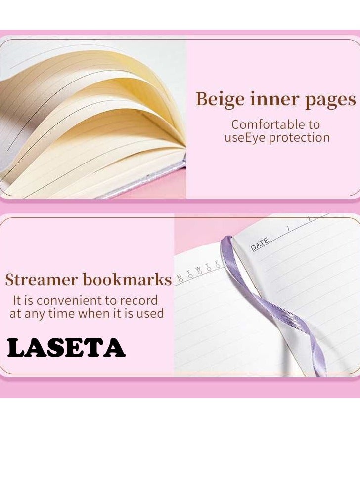 Laseta A5 Ruled Notebook - 192 Pages, PU Leather Cover with Pen Holder and Elastic Closure Strap，Pink - Image 3