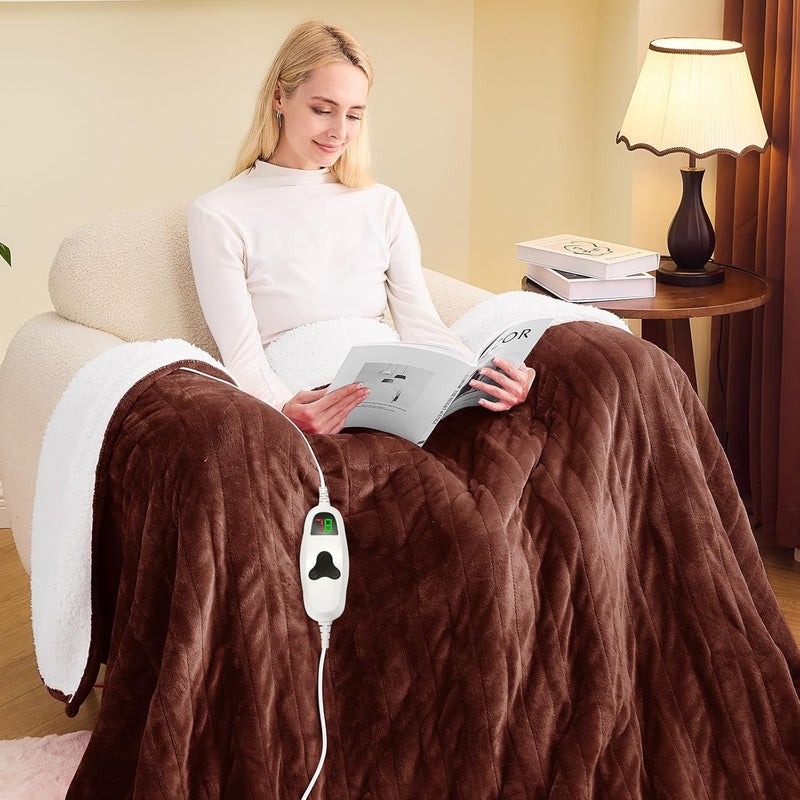 greenoak Heated Blanket Electric Full 72"X84", Heating Blankets with 10 Heat Levels 8 Hours Auto-Off, Soft Flannel Sherpa Fluffy House Warming Gifts for Grandma Seniors Mom,Mocha - Image 1