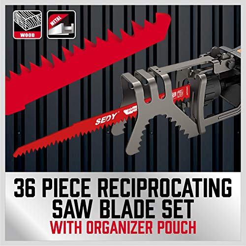 SEDY 36-Piece Ultimate Reciprocating Saw Blade Set - Premium Saw Blades, Durable Wood & Metal Cutting Blades with Storage Pouch, Long-Lasting Pruning Blades - Image 2