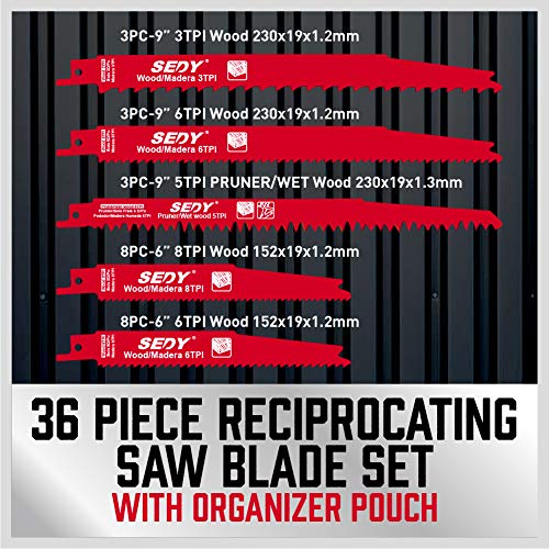 SEDY 36-Piece Ultimate Reciprocating Saw Blade Set - Premium Saw Blades, Durable Wood & Metal Cutting Blades with Storage Pouch, Long-Lasting Pruning Blades - Image 3