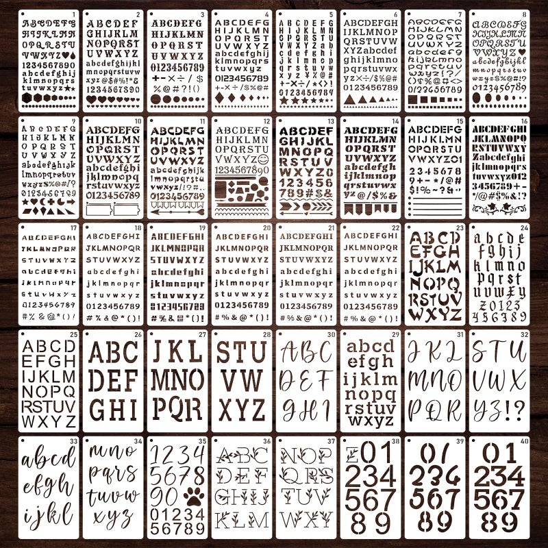 Felixcraft Letter Stencils for Painting, 40PCS 6.8x4 Journal Stencils for Crafts Reusable, Various Font Styles with Numbers & Symbols, for Custom Signs, Wall Quotes, Wooden Plaques, Scrapbook & Home Decor - Image 1