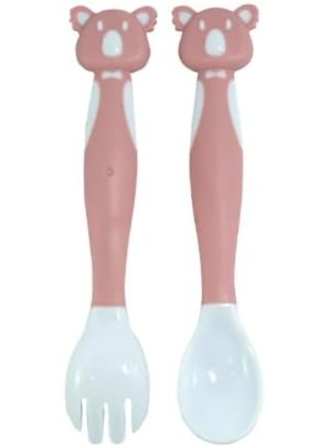 safari baby Flexible Plastic Fork and Spoon / Pink / 4+ BPA FREE - Image 1