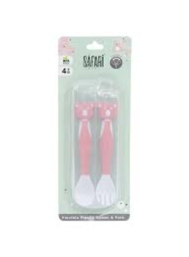safari baby Flexible Plastic Fork and Spoon / Pink / 4+ BPA FREE - Image 2