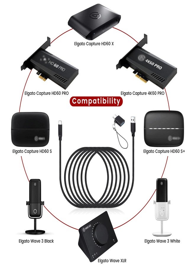 weishan كابل USB C من ويشان لبطاقة التقاط الألعاب Elgato HD60 S+ و HD60 X وميكروفون Wave 3 و XLR - كابل شحن فائق السرعة مع محول، بطول 6.6 قدم - Image 2