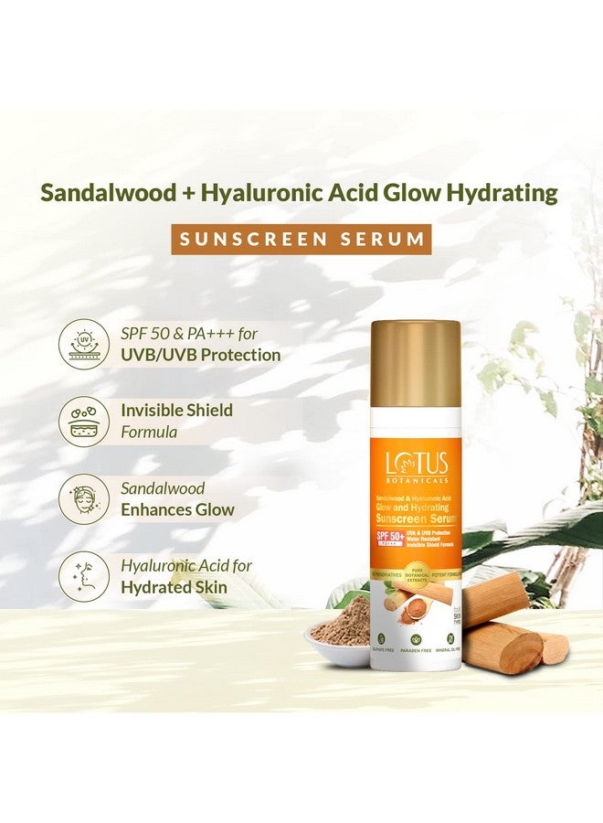 LOTUS BOTANICALS Sandalwood & Hyaluronic Acid Glow And Hydrating Sunscreen Serum | Spf 50+ | Daily Sun Protection | Sandalwood-Infused Sunscreen, No White Cast | Suitable For All Skin Types | 30Ml  - Image 3