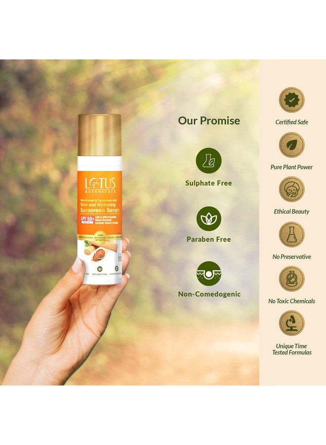 LOTUS BOTANICALS Sandalwood & Hyaluronic Acid Glow And Hydrating Sunscreen Serum | Spf 50+ | Daily Sun Protection | Sandalwood-Infused Sunscreen, No White Cast | Suitable For All Skin Types | 30Ml  - Image 5