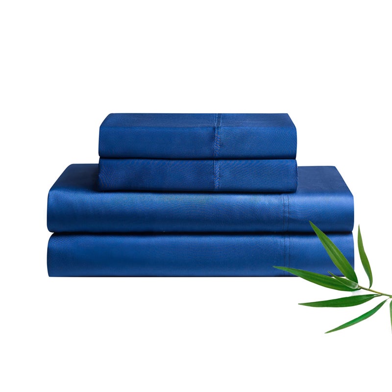 YnM Cooling Bed Sheet Set with 100 Percent Rayon Derived from Bamboo 400TC Fabric with 2 Pillowcases and Flat Sheet Deep Pocket Fit 19 SilkySoft  Sweat Wicking 4 Piece Queen Dark Blue