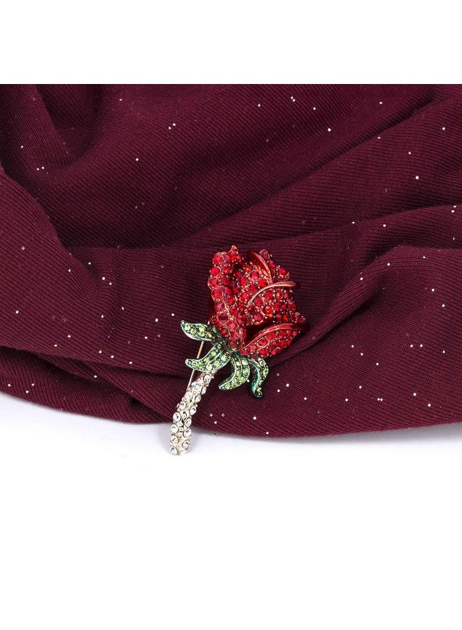 YOQUCOL Elegant Cubic Zirconia Crystal Rhinestone Red Rose Shape Brooch Pin For Women - Image 2