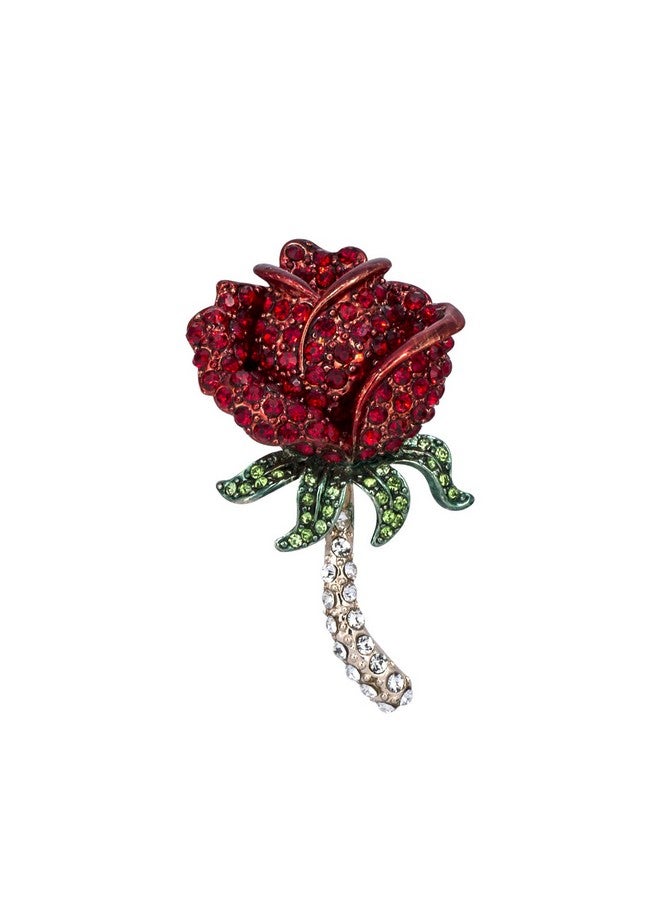 YOQUCOL Elegant Cubic Zirconia Crystal Rhinestone Red Rose Shape Brooch Pin For Women - Image 1