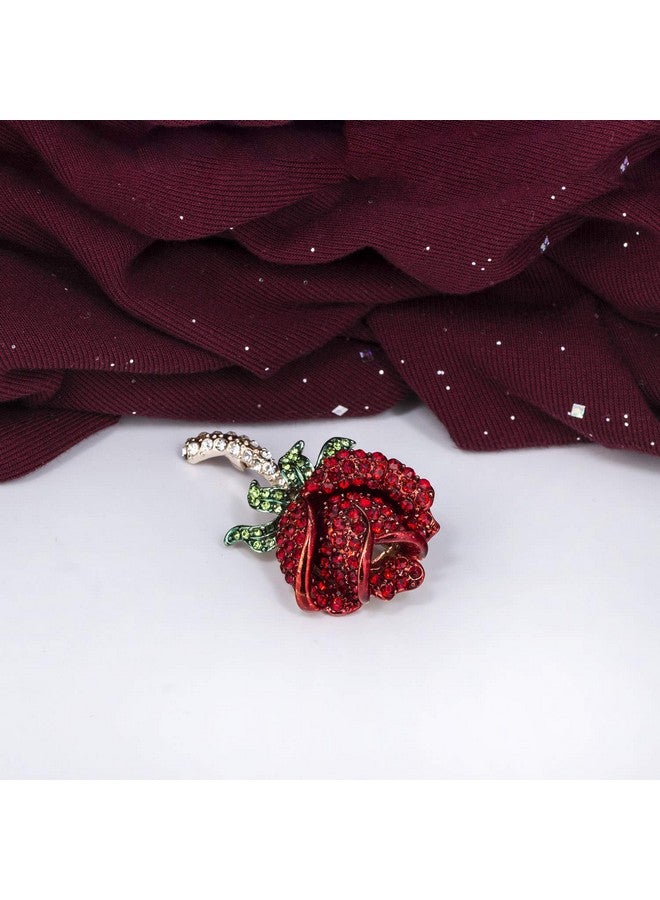 YOQUCOL Elegant Cubic Zirconia Crystal Rhinestone Red Rose Shape Brooch Pin For Women - Image 4