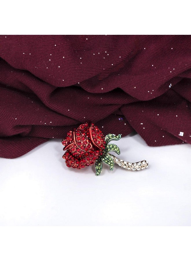YOQUCOL Elegant Cubic Zirconia Crystal Rhinestone Red Rose Shape Brooch Pin For Women - Image 3