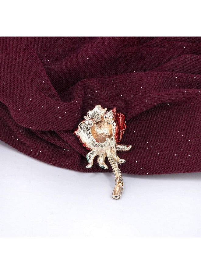 YOQUCOL Elegant Cubic Zirconia Crystal Rhinestone Red Rose Shape Brooch Pin For Women - Image 5