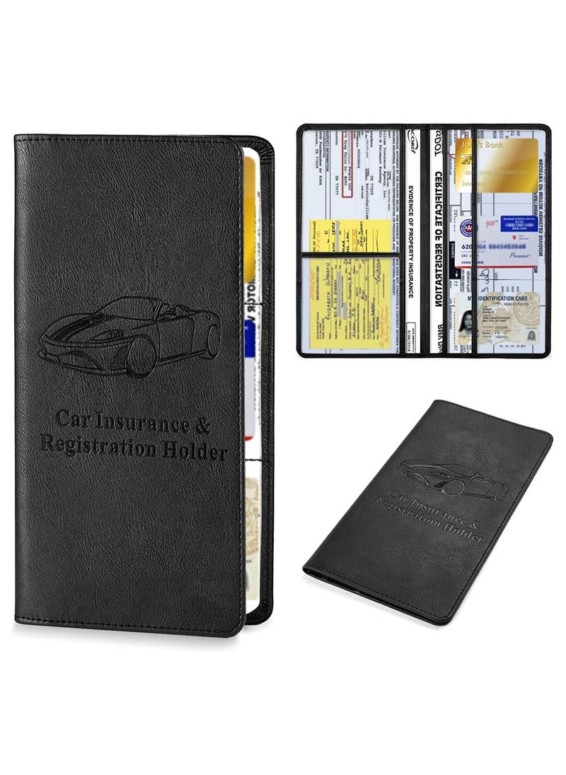 SYOSI - Car Registration Holder Insurance Card Holder Auto Glove Box Organizer Document Wallet Leather Manual Folder Vehicle Compartment License Case Truck Accessories for Women Men - Image 1
